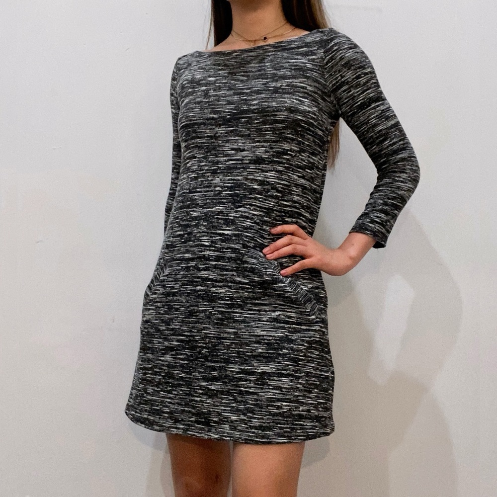 Soft Marled Boat Neck Dress - S / Black/White